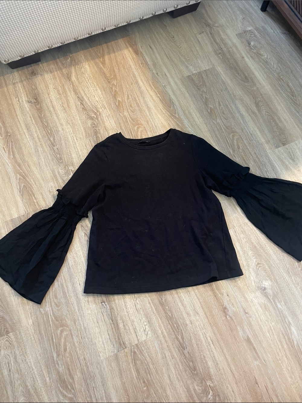 Women's Black Long-Sleeve Top with Statement Bell Sleeves